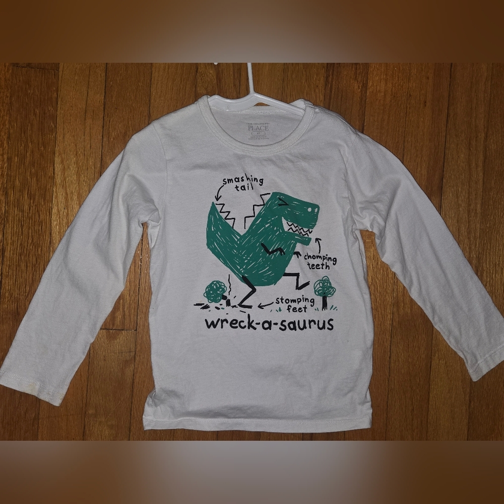 Kids Dinosaur Graphic Long Sleeve Shirt - White & Green
